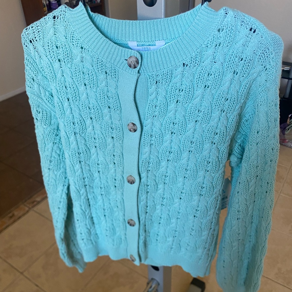 Time and Tru Turquoise Cable Knit Cardigan
